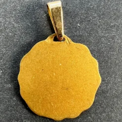 Pamono French 18 Karat Yellow Gold Virgin Mary Religious Medal Pendant, 1960s><noscript><img width=