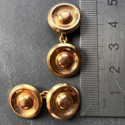 Pamono French 18 Karat Yellow Gold Disc Cufflinks, 1940s, Set of 2><noscript><img width=