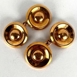Pamono French 18 Karat Yellow Gold Disc Cufflinks, 1940s, Set of 2><noscript><img width=