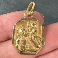Pamono French 18 Karat Yellow Gold Saint Christopher Charm Pendant Medal by Grun, 1930s><noscript><img width=