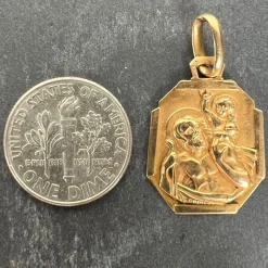 Pamono French 18 Karat Yellow Gold Saint Christopher Charm Pendant Medal by Grun, 1930s><noscript><img width=