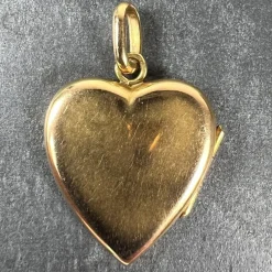 Best Pamono French 18 Karat Yellow Gold and Red Ruby Heart Locket Flower Charm Pendant, 1920s