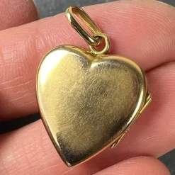 Best Pamono French 18 Karat Yellow Gold and Red Ruby Heart Locket Flower Charm Pendant, 1920s