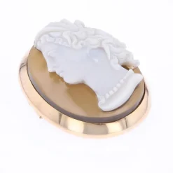 Pamono French Agate Cameo Brooch in 18 Karat Yellow Gold><noscript><img width=