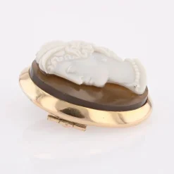 Pamono French Agate Cameo Brooch in 18 Karat Yellow Gold><noscript><img width=