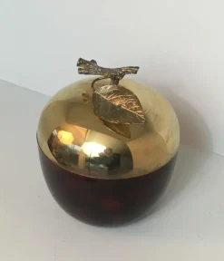 Pamono French Apple Ice Bucket in Acrylic Glass, Gilt Metal and Plastic, 1970s><noscript><img width=