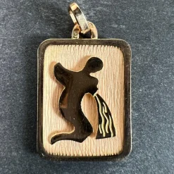 Discount Pamono French Aquarius Starsign Zodiac 18k Yellow Gold Charm Medal Pendant, 1980s