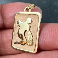 Discount Pamono French Aquarius Starsign Zodiac 18k Yellow Gold Charm Medal Pendant, 1980s