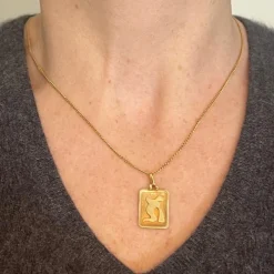 Discount Pamono French Aquarius Starsign Zodiac 18k Yellow Gold Charm Medal Pendant, 1970s
