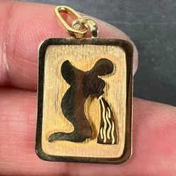 Discount Pamono French Aquarius Starsign Zodiac 18k Yellow Gold Charm Medal Pendant, 1970s