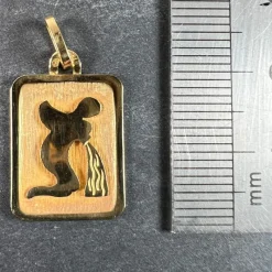 Discount Pamono French Aquarius Starsign Zodiac 18k Yellow Gold Charm Medal Pendant, 1970s