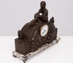 Pamono French Art Deco Clock with Stylized Birds and Garniture, 1910, Set of 3><noscript><img width=