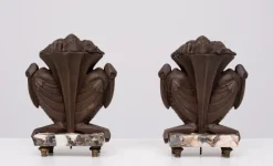 Pamono French Art Deco Clock with Stylized Birds and Garniture, 1910, Set of 3><noscript><img width=