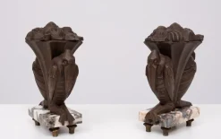 Pamono French Art Deco Clock with Stylized Birds and Garniture, 1910, Set of 3><noscript><img width=