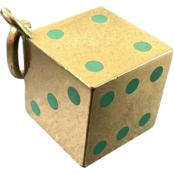 Discount Pamono French Art Deco Die with Miniature Dice 18k Yellow Gold Enamel Charm Pendant, 1890s