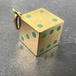 Discount Pamono French Art Deco Die with Miniature Dice 18k Yellow Gold Enamel Charm Pendant, 1890s
