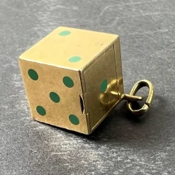 Discount Pamono French Art Deco Die with Miniature Dice 18k Yellow Gold Enamel Charm Pendant, 1890s