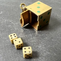 Discount Pamono French Art Deco Die with Miniature Dice 18k Yellow Gold Enamel Charm Pendant, 1890s