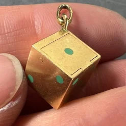 Discount Pamono French Art Deco Die with Miniature Dice 18k Yellow Gold Enamel Charm Pendant, 1890s