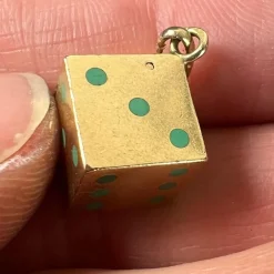 Discount Pamono French Art Deco Die with Miniature Dice 18k Yellow Gold Enamel Charm Pendant, 1890s