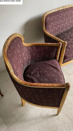 Pamono French Art Deco Living Room Set in Carved Wood by Paul Follot, 1920s, Set of 3> Living Room Sets