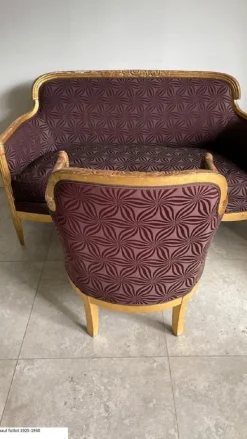 Pamono French Art Deco Living Room Set in Carved Wood by Paul Follot, 1920s, Set of 3><noscript><img width=