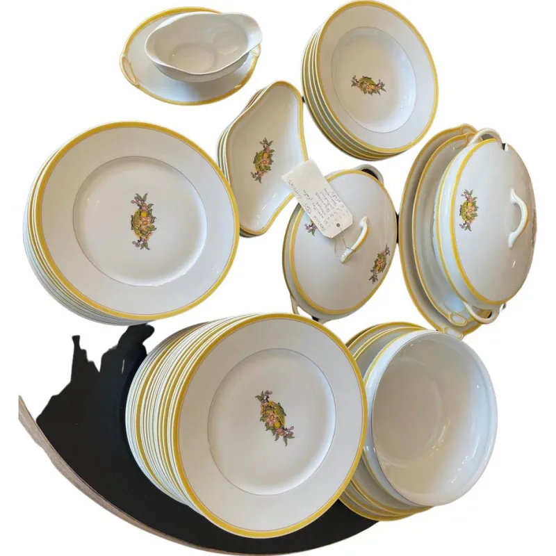 Pamono French Art Deco Service in Porcelain from Limoges, 1920s, Set of 49> Dinner Plates & Bowls