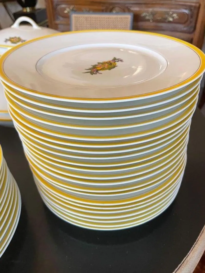 Pamono French Art Deco Service in Porcelain from Limoges, 1920s, Set of 49> Dinner Plates & Bowls
