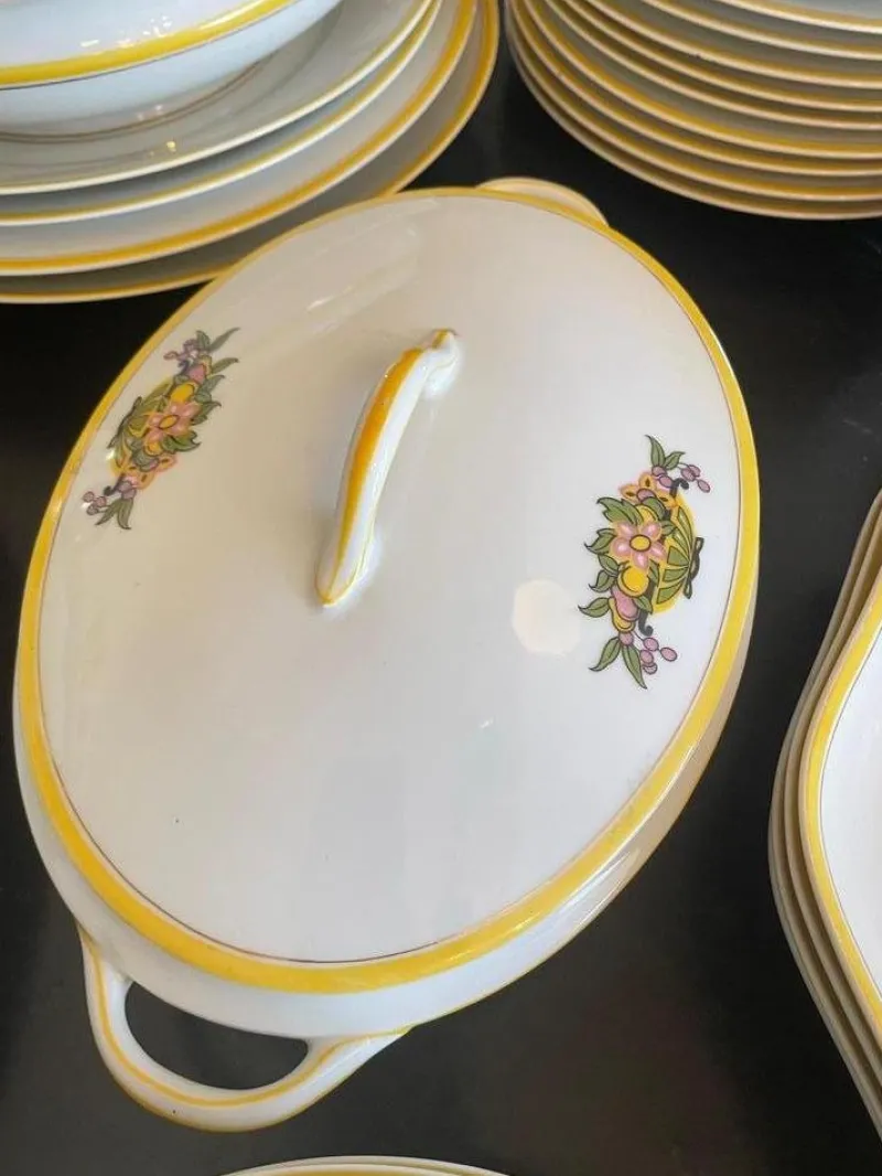 Pamono French Art Deco Service in Porcelain from Limoges, 1920s, Set of 49> Dinner Plates & Bowls