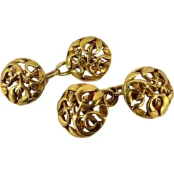 Hot Pamono French Art Nouveau 18 Karat Yellow Gold Mistletoe Leaves Cufflinks, 1890s, Set of 2