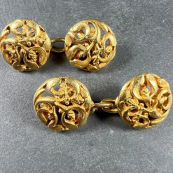 Hot Pamono French Art Nouveau 18 Karat Yellow Gold Mistletoe Leaves Cufflinks, 1890s, Set of 2