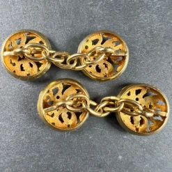 Hot Pamono French Art Nouveau 18 Karat Yellow Gold Mistletoe Leaves Cufflinks, 1890s, Set of 2