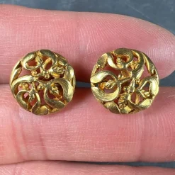 Hot Pamono French Art Nouveau 18 Karat Yellow Gold Mistletoe Leaves Cufflinks, 1890s, Set of 2
