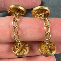 Hot Pamono French Art Nouveau 18 Karat Yellow Gold Mistletoe Leaves Cufflinks, 1890s, Set of 2