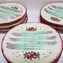 Pamono French Art Nouveau Hand-Painted Faience Asparagus Plate from Longchamp, 1890s> Dinner Plates & Bowls