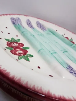 Pamono French Art Nouveau Hand-Painted Faience Asparagus Plate from Longchamp, 1890s><noscript><img width=
