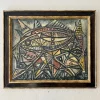 Pamono French Artist, Abstract Geometric Composition with Bold Lines, 1968, Chalk & Acrylic, Framed> Contemporary|Painting