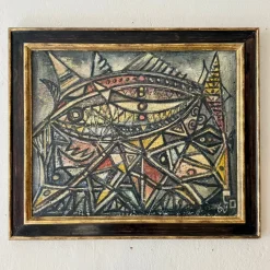 Pamono French Artist, Abstract Geometric Composition with Bold Lines, 1968, Chalk & Acrylic, Framed> Contemporary|Painting