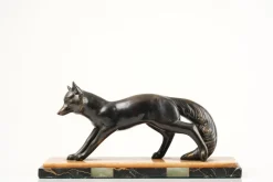 Outlet Pamono French Artist, Art Deco Fox Sculpture, Metal and Marble, 1920s