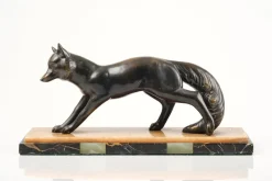 Outlet Pamono French Artist, Art Deco Fox Sculpture, Metal and Marble, 1920s