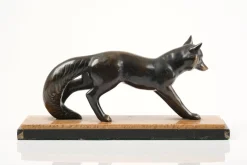 Outlet Pamono French Artist, Art Deco Fox Sculpture, Metal and Marble, 1920s