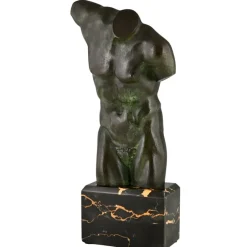 Sale Pamono French Artist, Art Deco Male Torso, 1930, Bronze with Marble Base