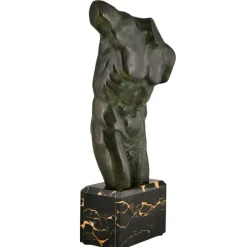 Sale Pamono French Artist, Art Deco Male Torso, 1930, Bronze with Marble Base