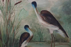 Pamono French Artist, Birds in Water, 1960s, Large Oil on Canvas, Framed><noscript><img width=