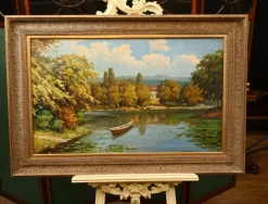 Pamono French Artist, Impressionist Landscape, 1980s, Oil Painting, Framed><noscript><img width=