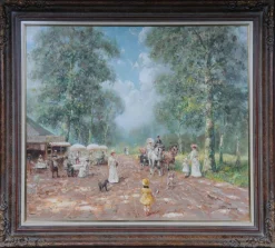 Best Pamono French Artist, Impressionist, Café Landscape, Early 20th Century, Oil on Canvas