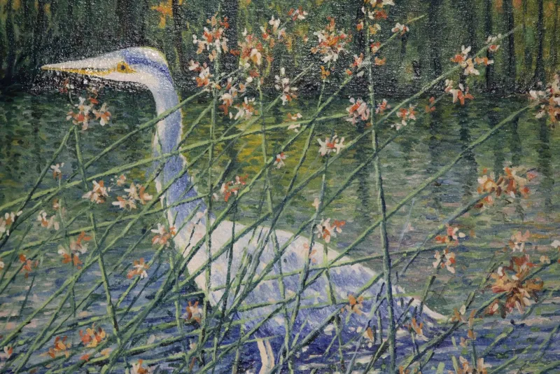 Pamono French Artist, Impressionist Crane Bird, Oil on Canvas, 2000s> Impressionist