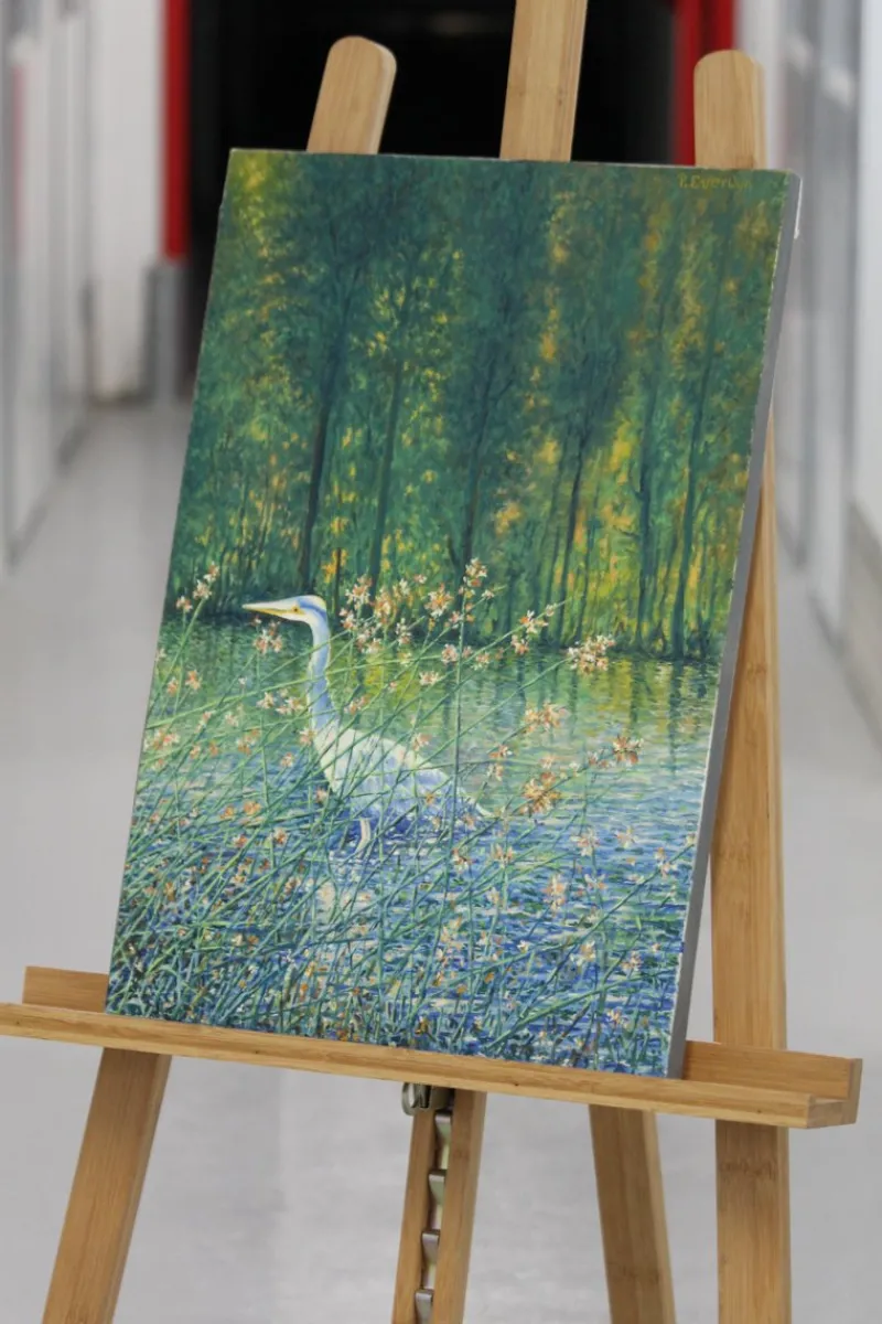 Pamono French Artist, Impressionist Crane Bird, Oil on Canvas, 2000s> Impressionist