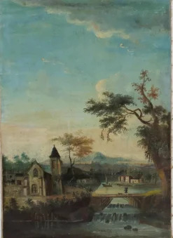 Clearance Pamono French Artist, Landscape with River, Late 18th Century, Oil Painting
