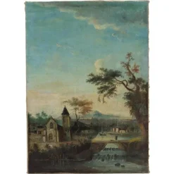 Clearance Pamono French Artist, Landscape with River, Late 18th Century, Oil Painting